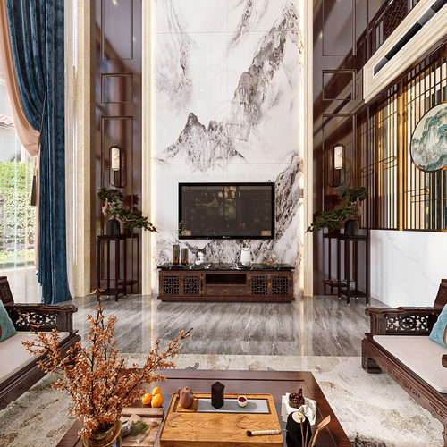 中式别墅两个全景