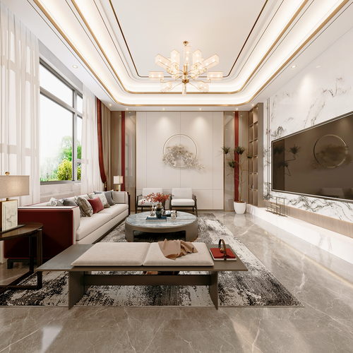 新中式别墅两个全景