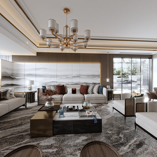 复式现代中式两个全景