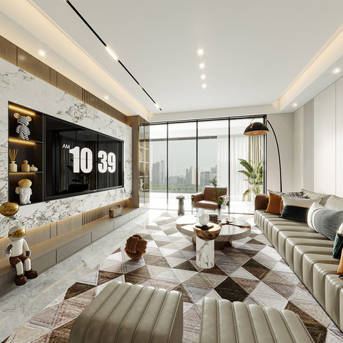 轻奢无主灯客餐厅全景