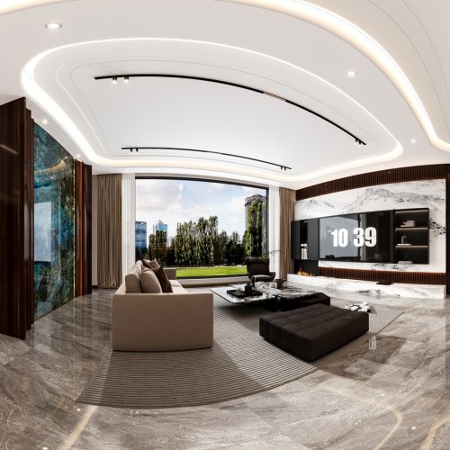 现代轻奢别墅一楼公共区域