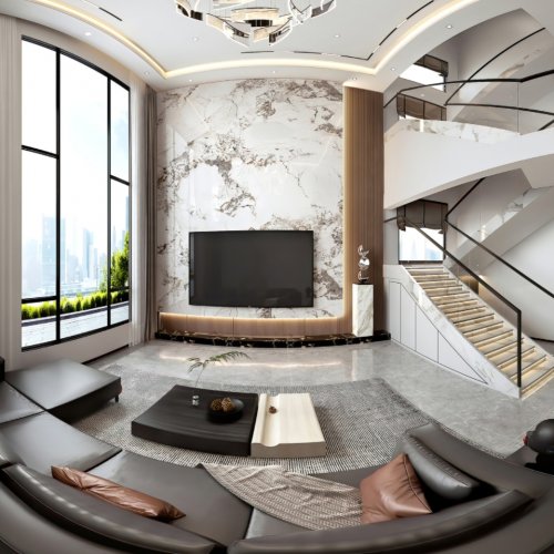 现代港式别墅三个全景